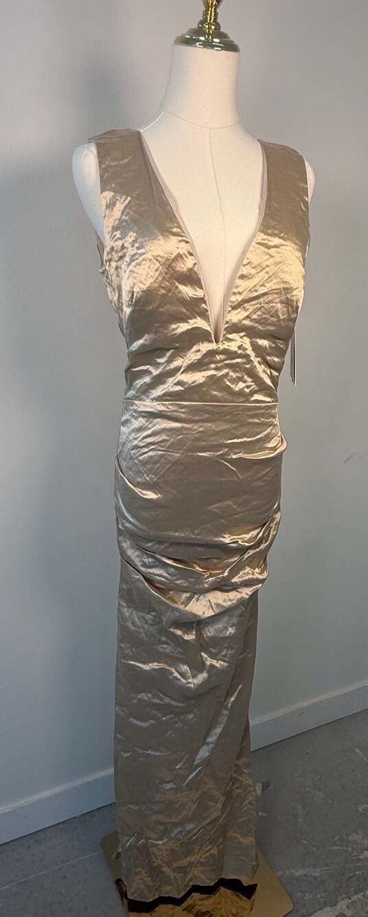 Nicole Miller Collection Metallic Gold Ruched V-Neck Gown Size 6